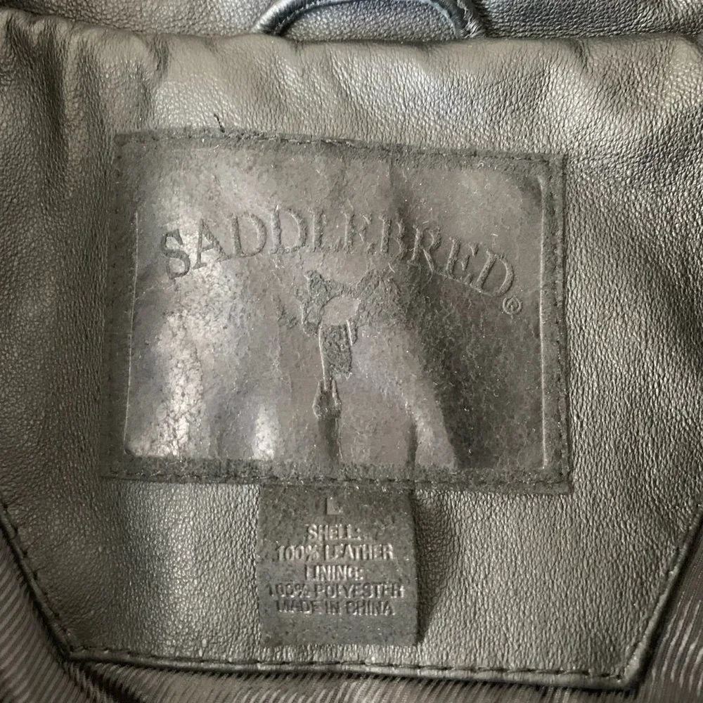SADDLEBRED Black Leather Full-Zip Motorcycle Jacket - Picture 6 of 7